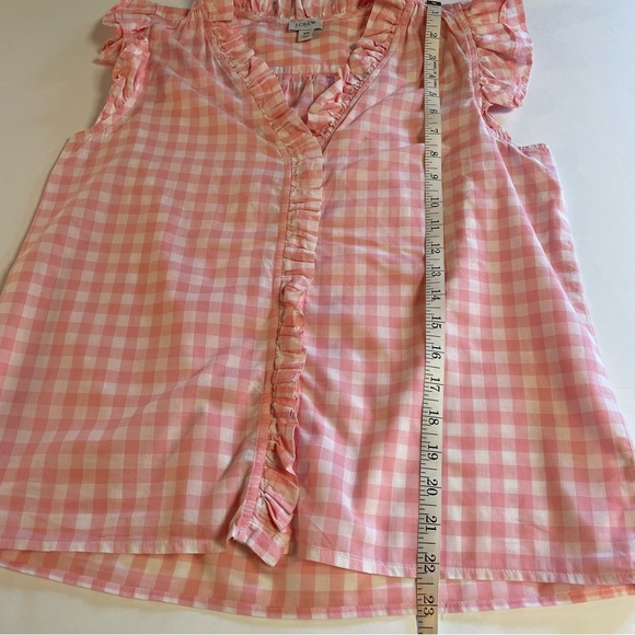 J. Crew Factory Women's Pink Gingham Sleeveless Ruffle Blouse Size XS - Picture 8 of 8